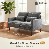HOMCOM 2 Seater Sofa, Loveseat Sofa with Spring Cushions, Wide and Deep Seat, Wood Legs, Grey(m-3)