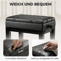 HOMCOM Pianobank met verborgen opbergruimte, zithocker, in hoogte verstelbaar, kunstleer, zwart(m-6)