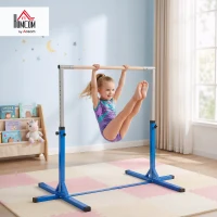 HOMCOM Height Adjustable Gymnastics Horizontal Bar For Kids Home Gym Training Children Junior Kip High Bar Fitness Blue(m-11)