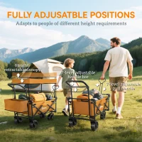 Outsunny 180L Festival Trolley on Wheels, Push & Pull Beach Cart with Removable Canopy, Wide All-Terrain Wheels, Folding Camping Trolley Cart, Adjustable Handle for Garden Fishing Shopping, Orange(m-5)