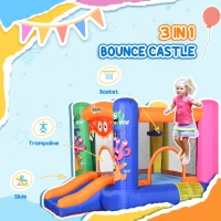 Outsunny Bouncy Castle Inflatable Basket Trampoline Slide Monster Design for Kids Age 3-8, Blue(m-4)