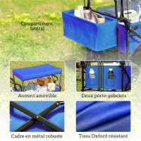 Outsunny Carrello da Giardino Pieghevole con Tetto, Maniglia e Cestino, 117x55x98 cm, Blu(m-4)