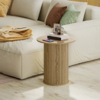 HOMCOM Tavolino rotondo Ø48 cm con gambe scanalate, Rovere(m-6)