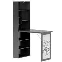 HOMCOM Escritorio Moderno Plegable con Estantería y Pizarra en Madera y Metal 98x51x153 cm Negro