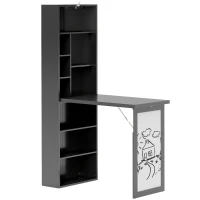HOMCOM Escritorio Moderno Plegable con Estantería y Pizarra en Madera y Metal 98x51x153 cm Negro(m-1)
