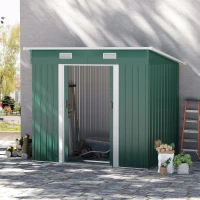 Outsunny 7 x 4ft Outdoor Storage Shed with Foundation Kit, Lean to Metal Garden Shed for Log, Rubbish Bin, Tool, Lawnmower, Bike, Patio and Lawn Use, Green(m-10)