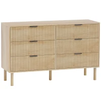 HOMCOM Cajonera 6 Cajones en Madera para Dormitorio y Recibidor Estilo Nórdico, 120x39,5x75 cm, Roble(m-1)