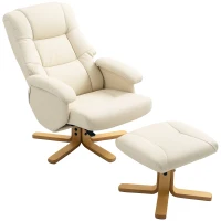 HOMCOM Poltrona Relax con Poggiapiedi e Schienale Inclinabile, Sedia Reclinabile Girevole 360°, 68x85x94 cm, Crema(m-7)
