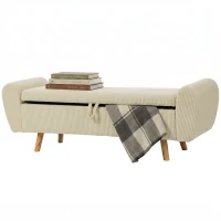HOMCOM Panca Contenitore 73 L, Cassapanca Imbottita in Velluto a Coste con Braccioli e Gambe in Legno di Hevea, Beige(m-7)