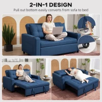 HOMCOM Two-Seater Pull-Out Sofa Bed - Dark Blue(m-4)