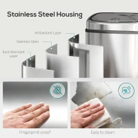 HOMCOM Caixote do Lixo com Sensor Infravermelhos 50L em Aço Inox com 2 Modos de Abertura, Prateado(m-4)