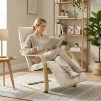HOMCOM Modern Accent Chair, Leisure Lounge Chair Armchair with Footrest, Plush Cushion, Curved Legs and Arms, Cream White(m-9)