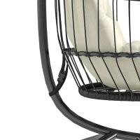 Outsunny Hanging Egg Chair, Indoor Outdoor Hammock Swing Chair with Stand, Safety Strap, Foldable Basket, Black/Cream White(m-9)