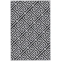 Outsunny Alfombra de Exterior Reversible 182x274 cm con Patrón Geométrico Acabado Impermeable Blanco y Negro(m-10)