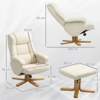 HOMCOM Poltrona Relax con Poggiapiedi e Schienale Inclinabile, Sedia Reclinabile Girevole 360°, 68x85x94 cm, Crema(m-3)