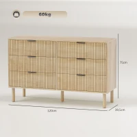 HOMCOM Cajonera 6 Cajones en Madera para Dormitorio y Recibidor Estilo Nórdico, 120x39,5x75 cm, Roble(m-3)