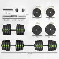 SPORTNOW Set 2 in 1 con 2 Manubri Convertibili in Bilanciere, Peso Totale 30 kg e Dischi Pesi Regolabili, Nero(m-3)