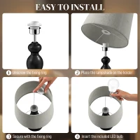 HOMCOM Set of Two Three-Colour Lamps, with USB Ports - Black/Beige(m-7)