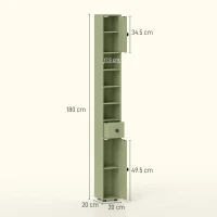 kleankin Dulap de baie îngust cu sertar și 4 compartimente deschise pentru spații mici 20 x 20 x 180 cm Verde(m-3)