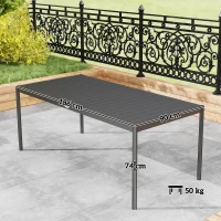 Outsunny Tavolo da Pranzo a Doghe Rettangolare per Giardino in Acciaio, 186x90x74 cm, Grigio Scuro(m-3)