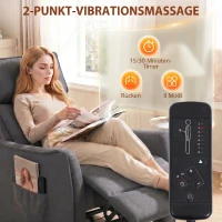 HOMCOM Relaxfauteuil met vibratiemassage, linnenlook, terugklapbaar met veerkernvulling, voetensteun, grijs(m-4)