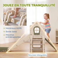 AIYAPLAY Toboggan pour Enfant Pliable 4-en-1 avec Escalade, Panier de Basket, Espace de Rangement et Ballon, Crème(m-7)
