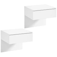 HOMCOM Set de 2 Noptiere Suspendate cu Sertar Montate pe Perete pentru Dormitor 40x35x36,2 cm Alb lucios(m-1)