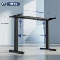 HOMCOM Telaio per Scrivania Elettrico con Regolabile in altezza e Funzione Memoria, 100x60x118 cm, Nero(m-3)