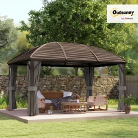 Outsunny 3 x 4m Hardtop Gazebo Canopy with Metal Roof, Aluminium Gazebo Permanent Pavilion with Netting and Curtains, Dark Grey(m-9)