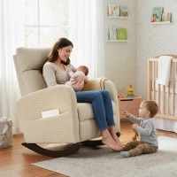 HOMCOM Silla Mecedora de Pana con Respaldo Alto Patas de Madera de Caucho Bolsillos Reposabrazos Estilo Moderno Beige(m-8)