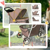 PawHut Carrinho para Cães Pequenos com Cesto de Armazenamento Janelas de Malha e Cinto de Segurança 77x44x102 cm Castanho(m-6)