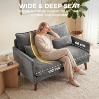 HOMCOM 2 Seater Sofa, Loveseat Sofa with Spring Cushions, Wide and Deep Seat, Wood Legs, Grey(m-5)