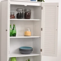 HOMCOM Tall Freestanding Bathroom Cabinet Retro Shutters w/ 3 Compartments Shelves Elevated Base Narrow Organiser White 60L x 30W x 182.5H cm(m-10)