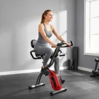 SPORTNOW 3-In-1 Folding Exercise Bike with Resistance Bands, Bluetooth App, 8-Level Magnetic Resistance, LCD Display, Red(m-2)