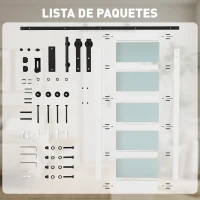 HOMCOM Puerta Corredera Interior 71x213 cm con Kit de Montaje, MDF y Vidrio Esmerilado, Riel y Herrajes, Blanco(m-7)