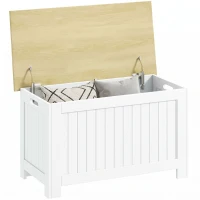 HOMCOM Cufăr de depozitare 90 L cu capac Cufăr versatil cu balama de siguranță 80,5x40x46,4 cm Natural și Alb(m-7)