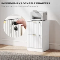 HOMCOM Filing Cabinet, Fluted Vertical File Cabinet with 2 Lockable Drawers and Hanging Rails, White(m-6)