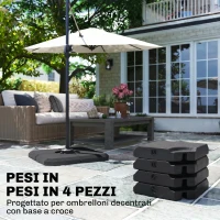 Outsunny Base per Ombrellone a Braccio da 4 Pezzi Riempibile con Acqua o Sabbia per Basi a Croce da 100x100cm, Nero(m-4)