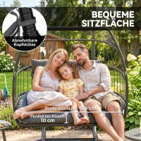 Outsunny Hängestuhl, Faltbarer Korbstuhl mit Kissen, Stahlrahmen, für drinnen und draußen, bis zu 260 kg belastbar, Dunkelgrau(m-6)