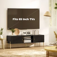 HOMCOM TV Stand for TVs up to 65", Entertainment Center with 2 Open Shelves, 2 Cabinets and Steel Legs for Living Room, Black(m-6)