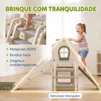 AIYAPLAY Escorrega Infantil Dobrável 4 em 1 com Trepador, Aro de Basquetebol, Bola, Arrumação e Degraus Creme(m-7)
