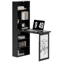 HOMCOM Escritorio Moderno Plegable con Estantería y Pizarra en Madera y Metal 98x51x153 cm Negro(m-6)