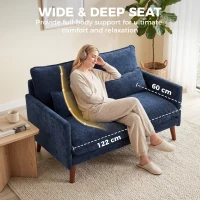 HOMCOM 2 Seater Sofa, Loveseat Sofa with Spring Cushions, Wide and Deep Seat, Wood Legs, Blue(m-5)