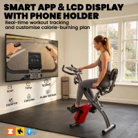 SPORTNOW 3-In-1 Folding Exercise Bike with Resistance Bands, Bluetooth App, 8-Level Magnetic Resistance, LCD Display, Red(m-5)