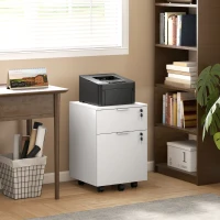 HOMCOM Bloco de Gavetas de Escritório Móvel de Arrumação 2 Gavetas 2 Varões para Pastas Suspensas Trancável com 2 Chaves 42x40x60 cm Branco(m-2)