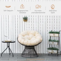 Outsunny Papasansessel, Korbsessel, Sitzkissen, Kunstrattan, drehbar, Metallrahmen, 87 x 97 x 86 cm, Beige(m-6)