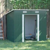 Outsunny 7 x 4ft Outdoor Storage Shed with Foundation Kit, Lean to Metal Garden Shed for Log, Rubbish Bin, Tool, Lawnmower, Bike, Patio and Lawn Use, Green(m-2)