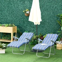 Outsunny Set of 2 Outdoor Reclining Garden Sun Lounger with Cushioned Seat Foldable Adjustable Recliner Blue and White(m-11)