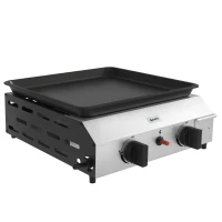 Outsunny Plancha a Gas 2 Bruciatori in Acciaio Inox Smaltato Antiaderente, 44x44.5x19 cm, Argento(m-8)
