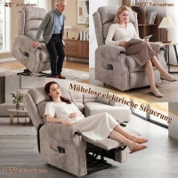 HOMCOM Elektrische Sta-op Fauteuil met Massage, Verwarming en Ligfunctie, Lichtgrijs(m-4)
